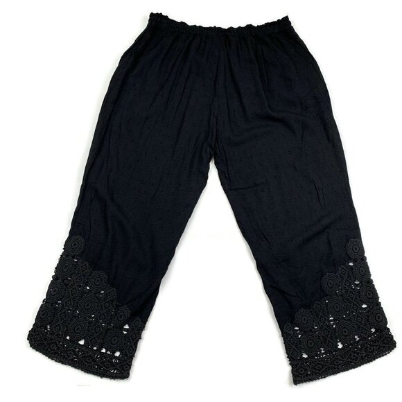 Anthropologie E by Eloise Swiss Dot Capri Pants With Crochet Lace Hem Women's S - Picture 5 of 9